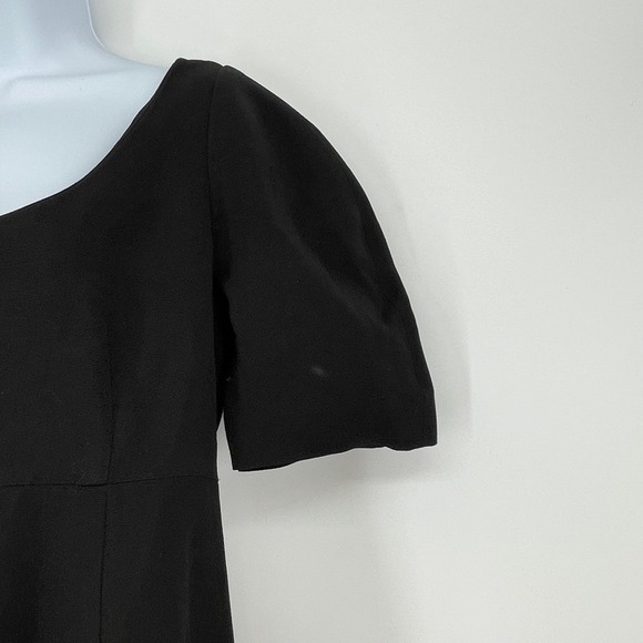 Co Linen Blend‎ Black Midi Dress Puff Sleeve Scoop Neck Elegant Classic Party - Picture 3 of 8